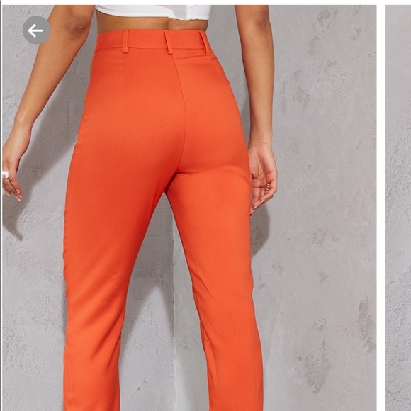 Orange High Waisted Straight Leg Split Hem Pants - Picture 3 of 6